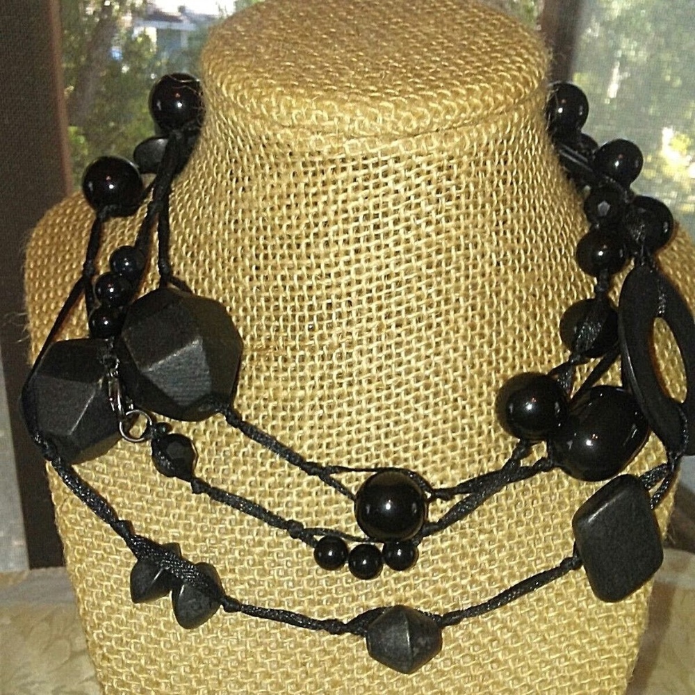 Long Gothic Black Wood Bead Infinity Necklace